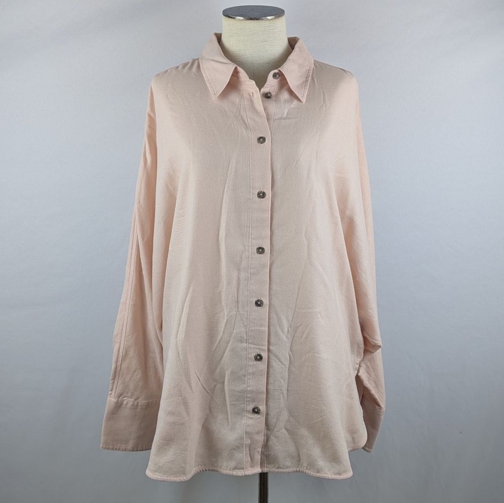 Madewell Heathered Flannel Shirt Button Down Long Dolman Sleeves XL Pink NWT